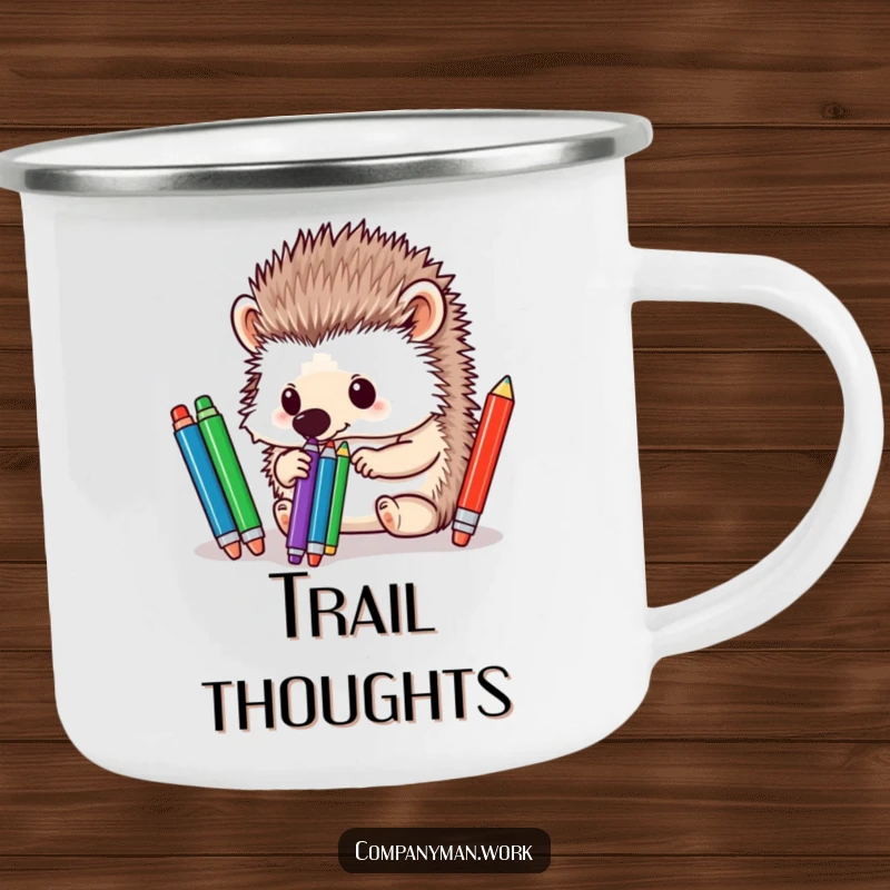 Funny hedgehog using its nose to sort colorful pens, perfect for enjoying beverages with a touch of organized humor.