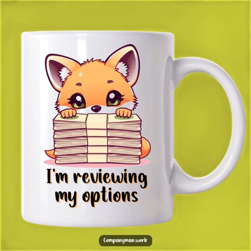 Funny Fox Cub Document Spy Mug: Curious Observer Gift for Office Humor
