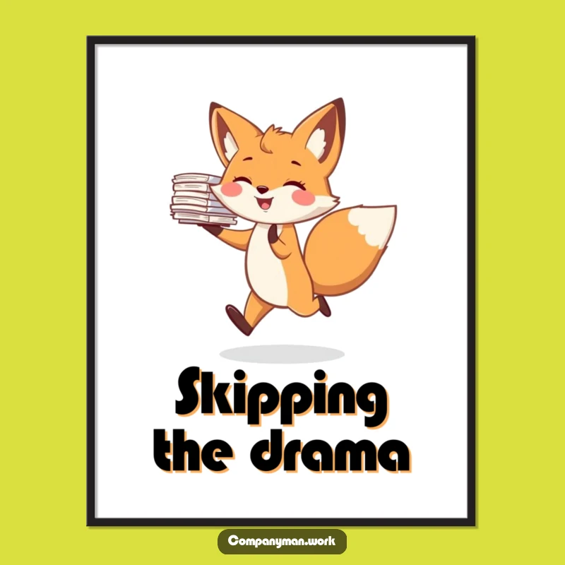 Funny Fox Skipping Papers Digital Art: Hilarious Instant Download Gift
