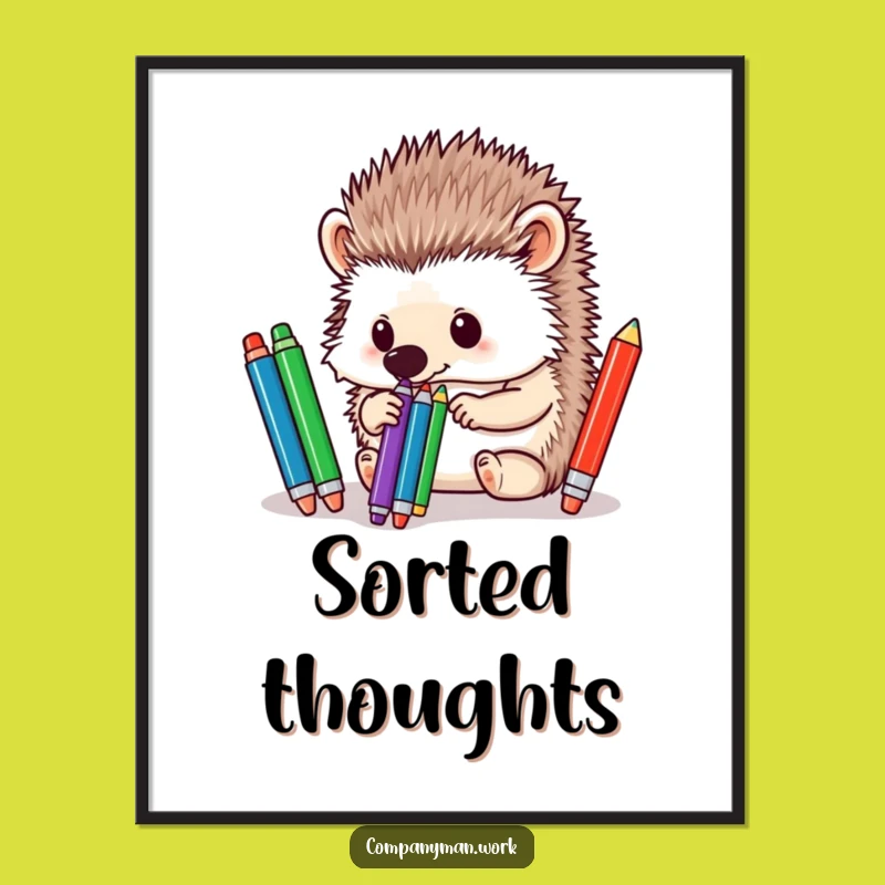 Funny Hedgehog Pen Sorter Digital Art: Instant Download of Organized Cuteness