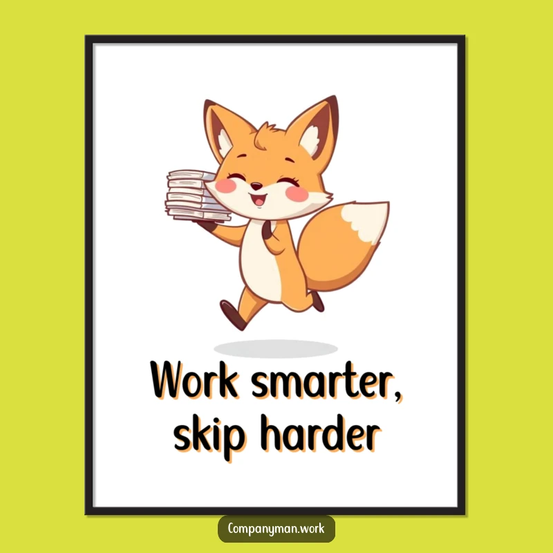Funny Fox Skipping Papers Poster: Hilarious Woodland Art Print Gift