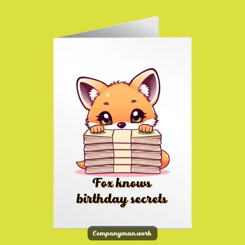 Free Printable Birthday Card: Fox Cub & Documents - Downloadable & Funny Gift