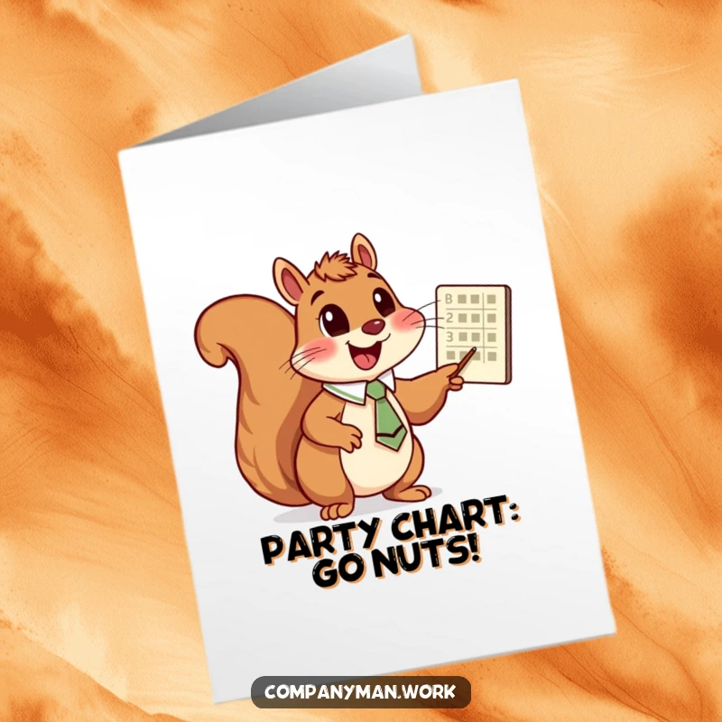 Funny Free Printable Birthday Card: Cheerful squirrel in a tie enthusiastically points at a rising chart, symbolizing success.