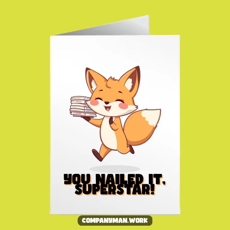 Free Printable Fox Congrats Card: Funny Fox Juggling Papers - Downloadable Success Gift