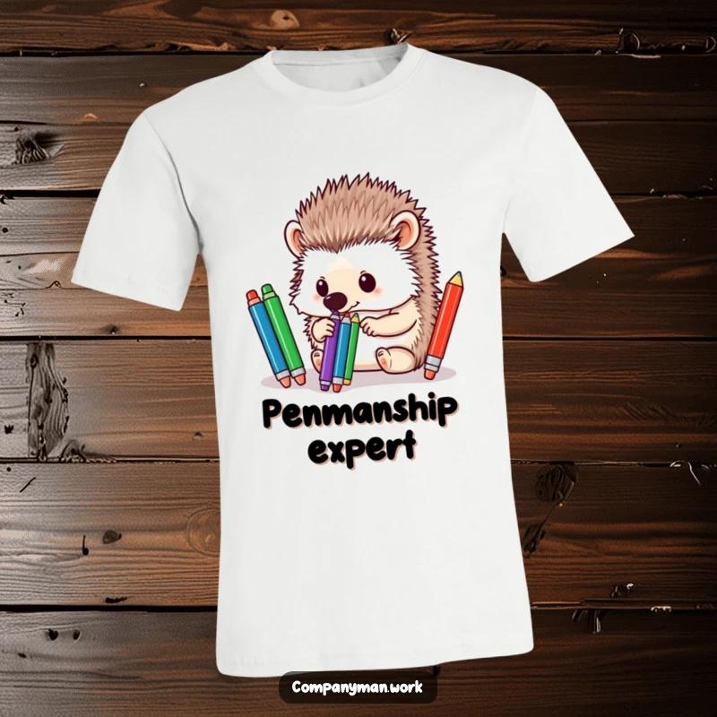 Funny hedgehog meticulously sorting colorful pens with its nose, showcasing artistic precision and adorable personality.