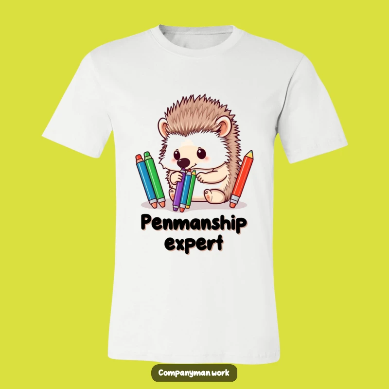 Funny Hedgehog Pen Sorter T-Shirt: Quirky Stationery Humor Apparel Gift