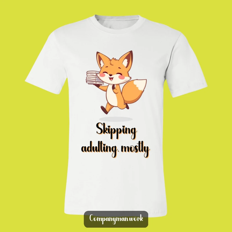 Funny Joyful Fox Skipping Paperwork T-Shirt: Comedic Woodland Creature Tee Gift